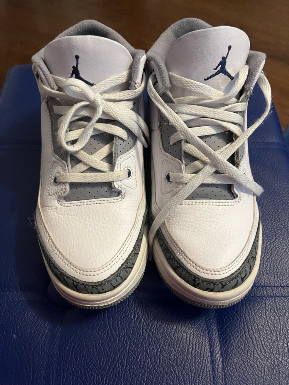 Jordan Kids' White and Gray Low-Top Sneakers with Navy Jumpman
